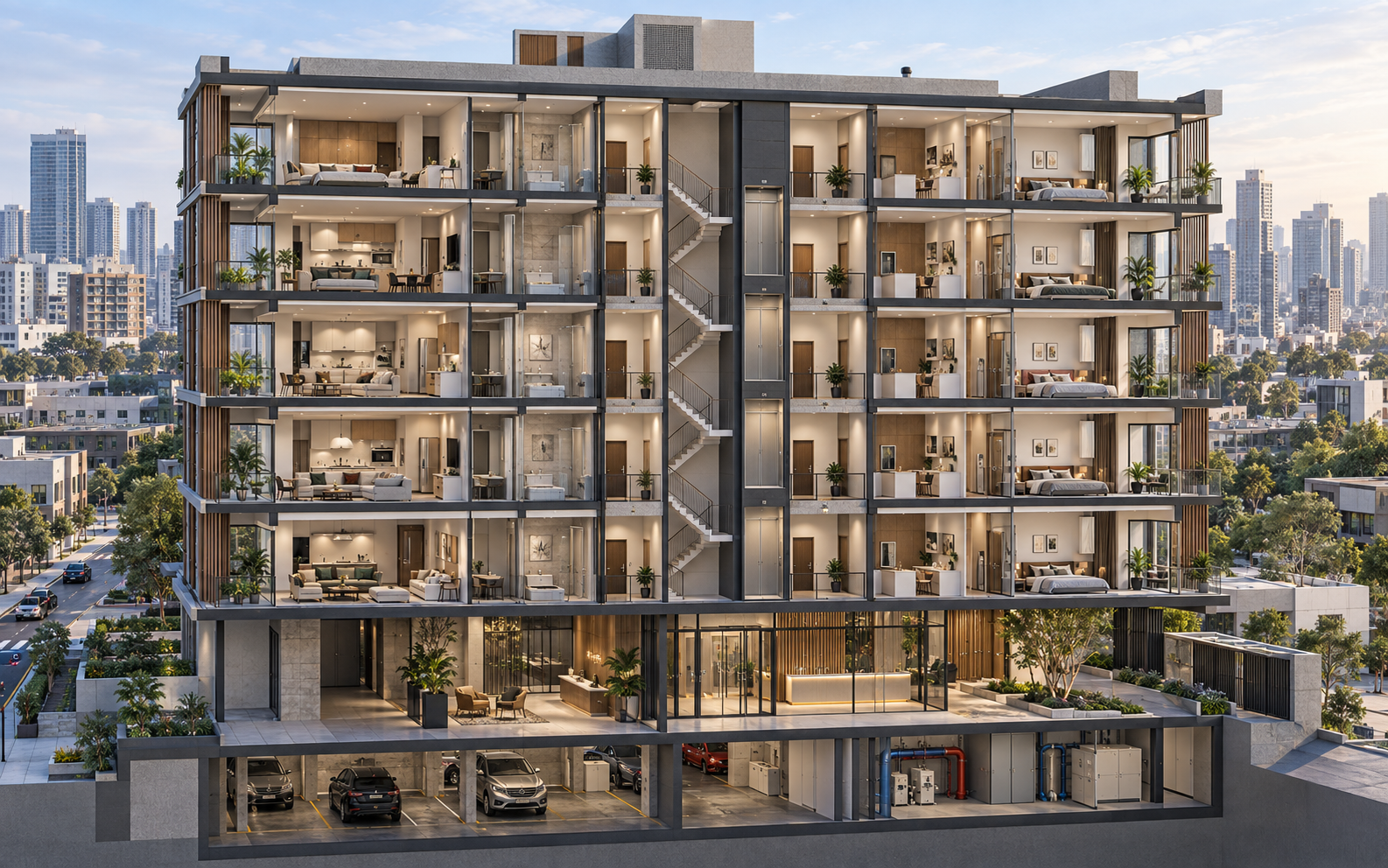 Residential sector architectural cutaway